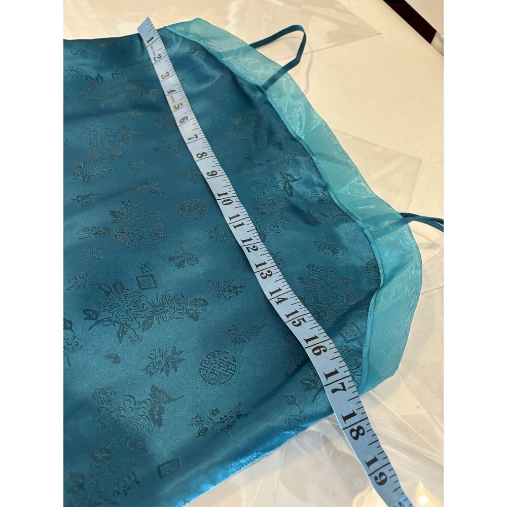 Vintage Nightgown Slip Dress M L Nightie Satin TEAL Blue BROCADE Whimsical fairy - Picture 2 of 14